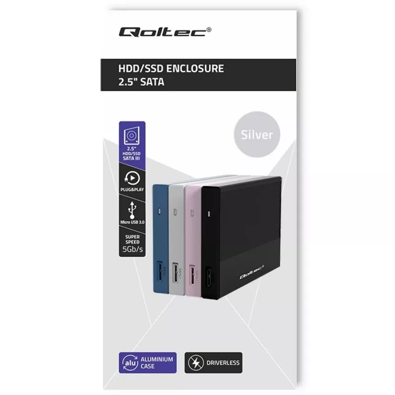 Obudowa na dysk SATA SSD/HDD 2,5 cala QOLTEC 52278 USB 3.0, obsługa do 2 TB