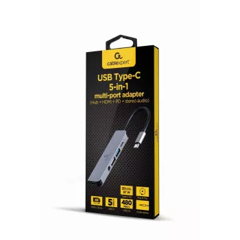 Gembird A-CM-COMBO5-02 stacja dokująca/replikator portów do laptopa, przewodowy USB 3.2 Gen 1 (3.1 Gen 1) Type-C, srebrny