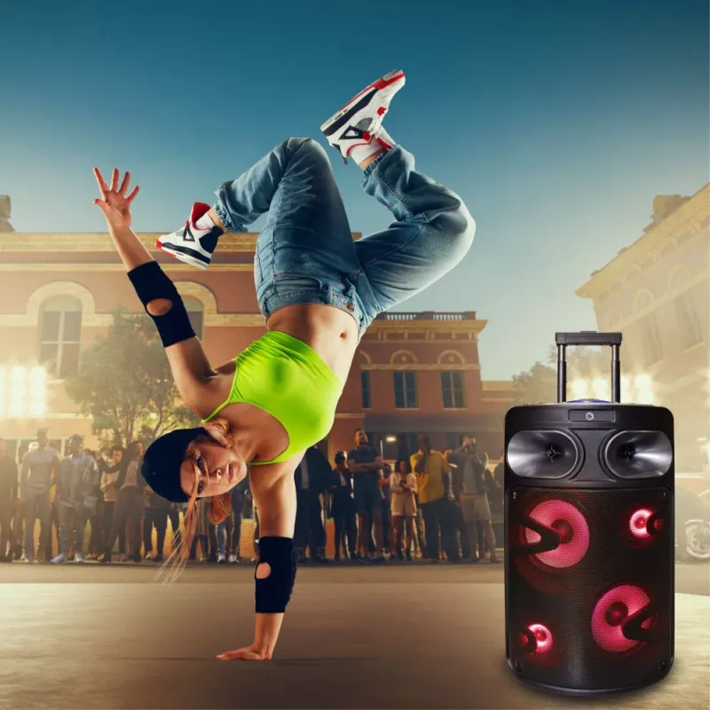 Przenośny głośnik karaoke Bluetooth MANTA SPK0803B140 140 W, zasilany bateriami, MIC/USB/microSD, FM, equalizer, kółka