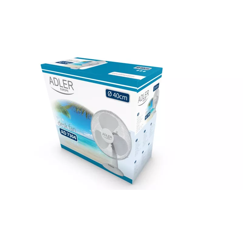 Adler | AD 7304 | Wentylator biurkowy | Biały | Średnica 40 cm | Liczba prędkości 3 | Oscylacja | 45 W | Nie