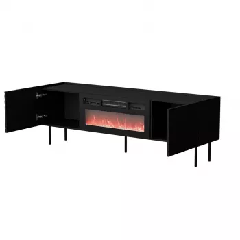 Szafka pod TV Cama Meble LUCCA 180x40x59 cm, czarny blat i rama, płyta wiórowa, z kominkiem czarnym