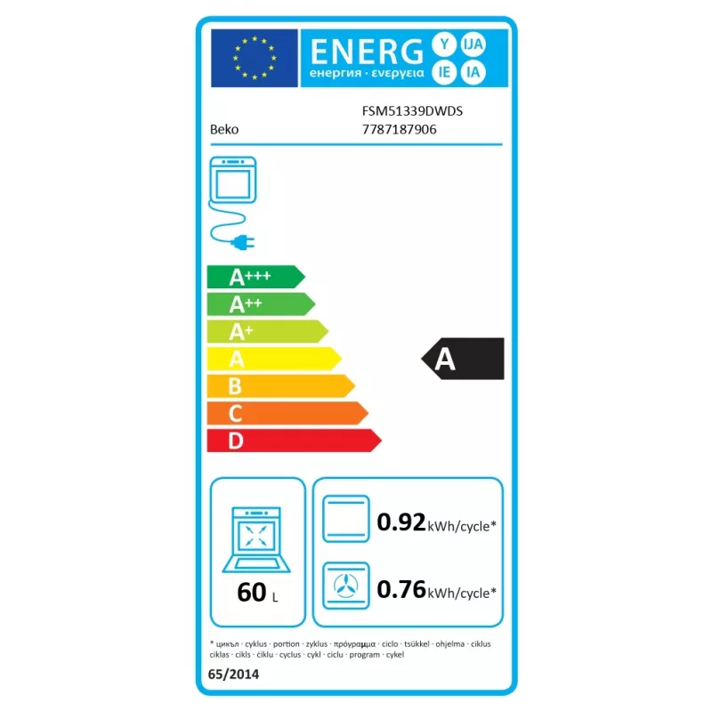 Kuchenka gazowa i piekarnik elektryczny BEKO FSM51339DWDS 50 cm, biały, klasa energetyczna A