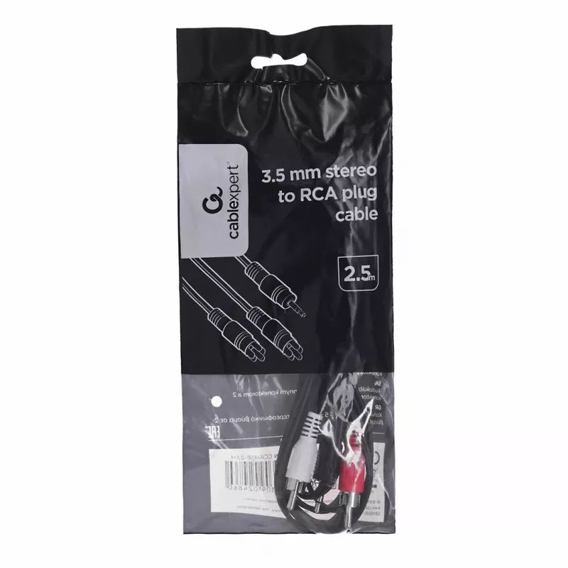 Gembird 2.5m, 3.5mm/2xRCA, M/M kabel audio Czarny, Czerwony, Biały