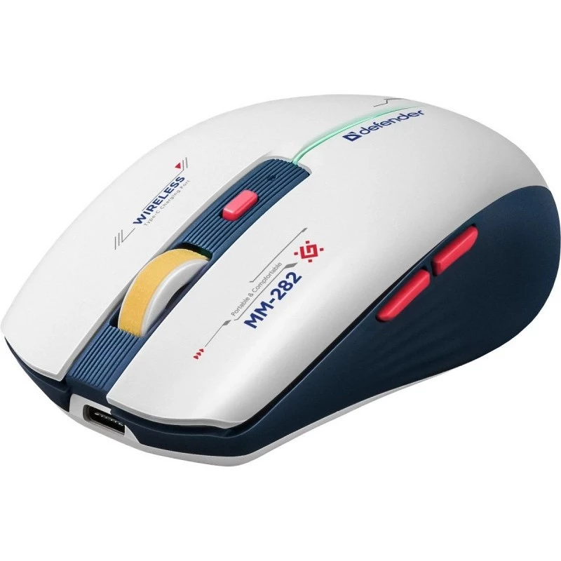 Bezprzewodowa mysz gamingowa DEFENDER MM-282 RF — symetryczna, optyczna 1800 DPI, 5 przycisków, USB, zasilana bateriami