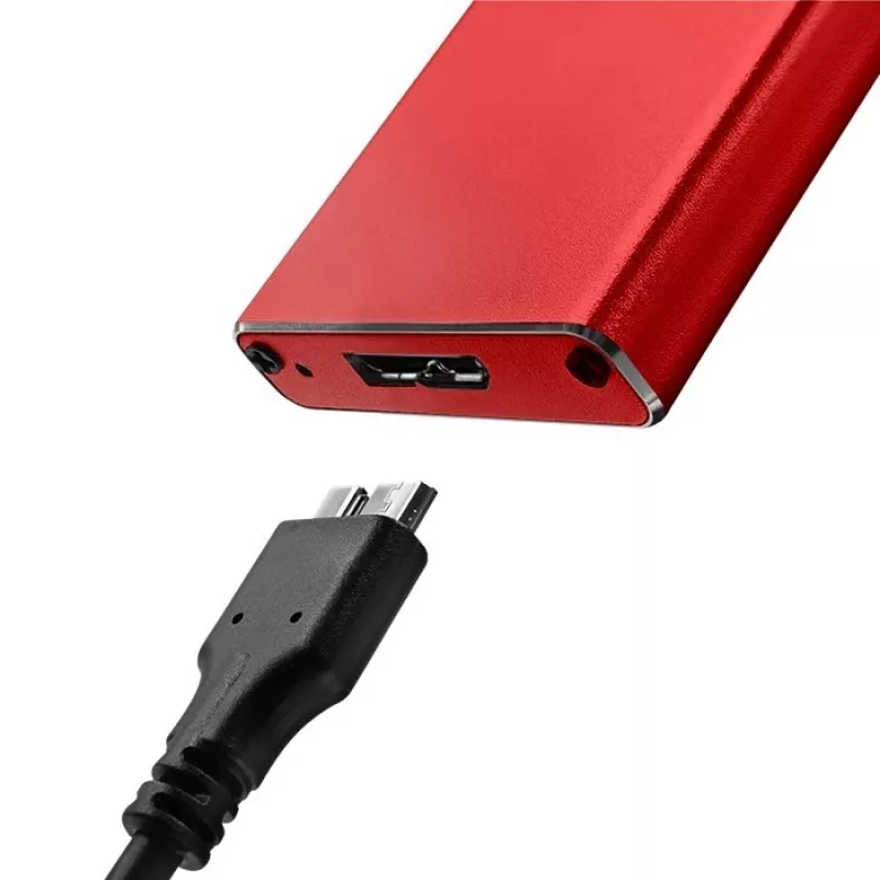 Obudowa SSD QOLTEC 51831 USB 3.0 dla dysków M.2 SATA do 2 TB, czerwona, obsługa długości 30 mm, do 4 dysków