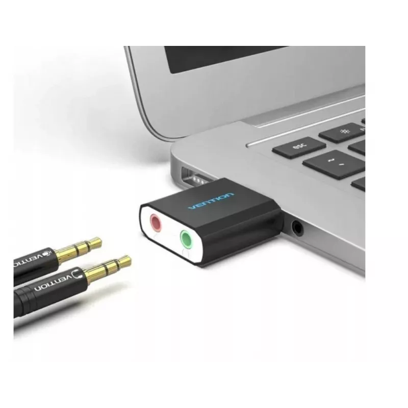 Vention USB zewnętrzna karta dźwiękowa czarna metalowa