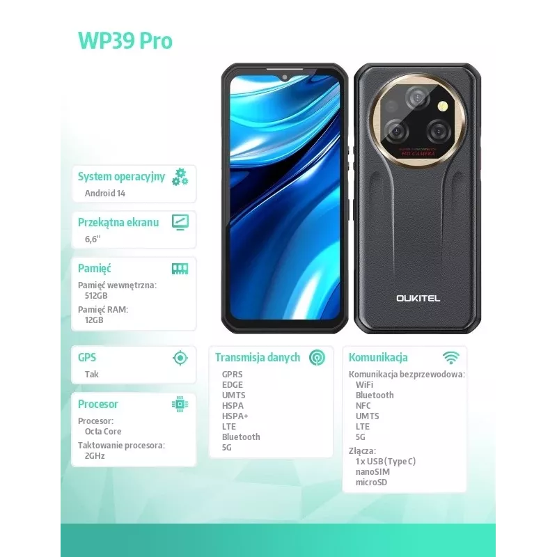 Smartfon Oukitel WP39 Pro 12/512 11000mAh Złoty