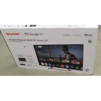 WYPRZEDAŻ. Sharp 50HP6265E 50 cali (126cm) QLED 4K Ultra HD Google TV, Dolby Vision, Dolby Atmos, Central Stand | Sharp 50HP6265E | 50 | Smart TV | Google TV | UHD | Czarny | USZKODZONE OPAKOWANIE