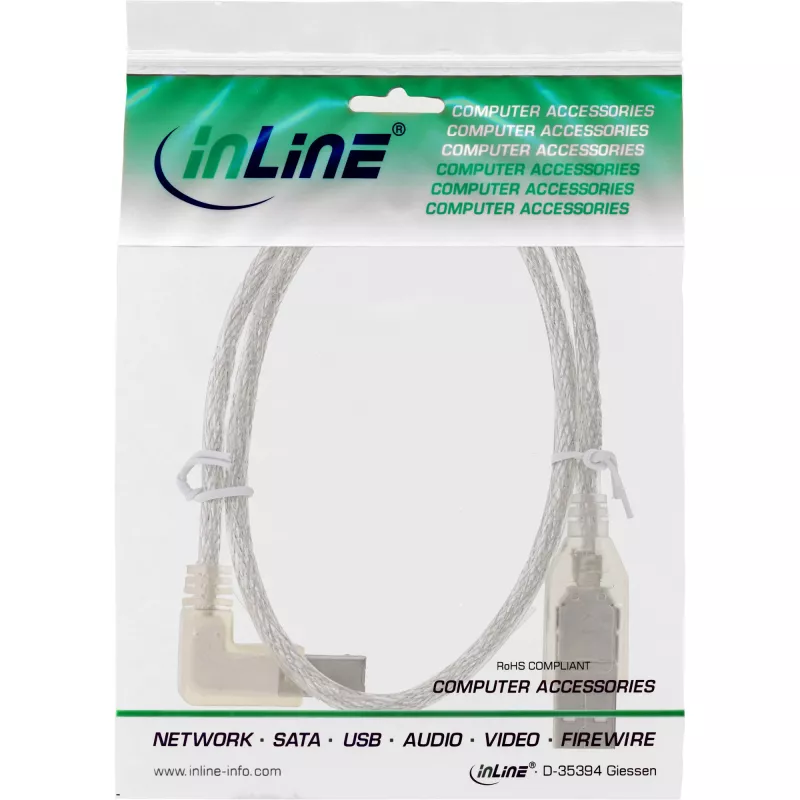 Kabel USB Microconnect USBAB5ANGLED-L USB 2.0 5 m USB A USB B Biały
