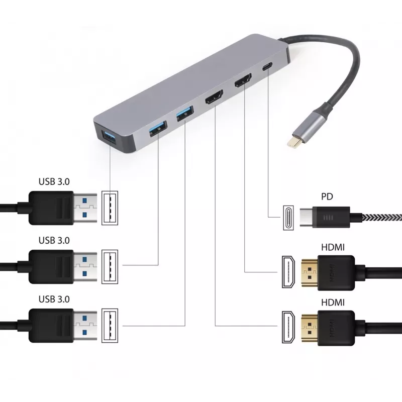 Gembird A-CM-COMBO3-03 USB Type-C 3-w-1 adapter wieloportowy (Hub + HDMI + PD)