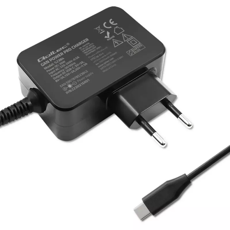 Zasilacz QOLTEC 52384 GaN 30W wyjście 5–20V ładowarka USB