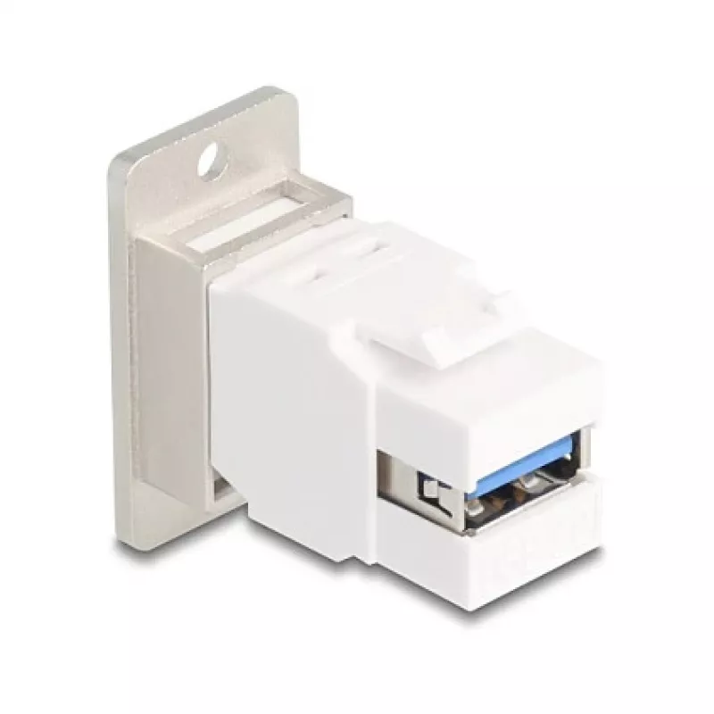 Moduł keystone DELOCK 67337 panel-montażowy USB Typ-B na USB Typ-A 5 Gb/s, srebrny/biały