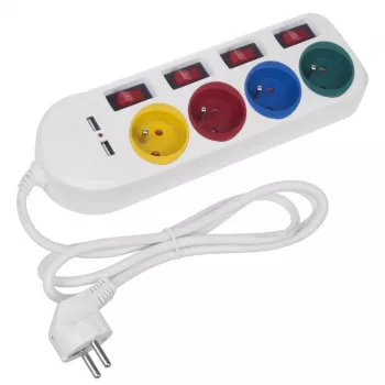 Listwa zasilająca MACLEAN MCE229W — 4 gniazda, 2× USB, kabel 1,5 m, typ F, 10 A, biała