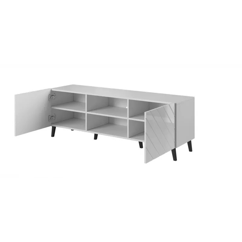 szafka RTV ABETO 150x42x52 biały/biały połysk