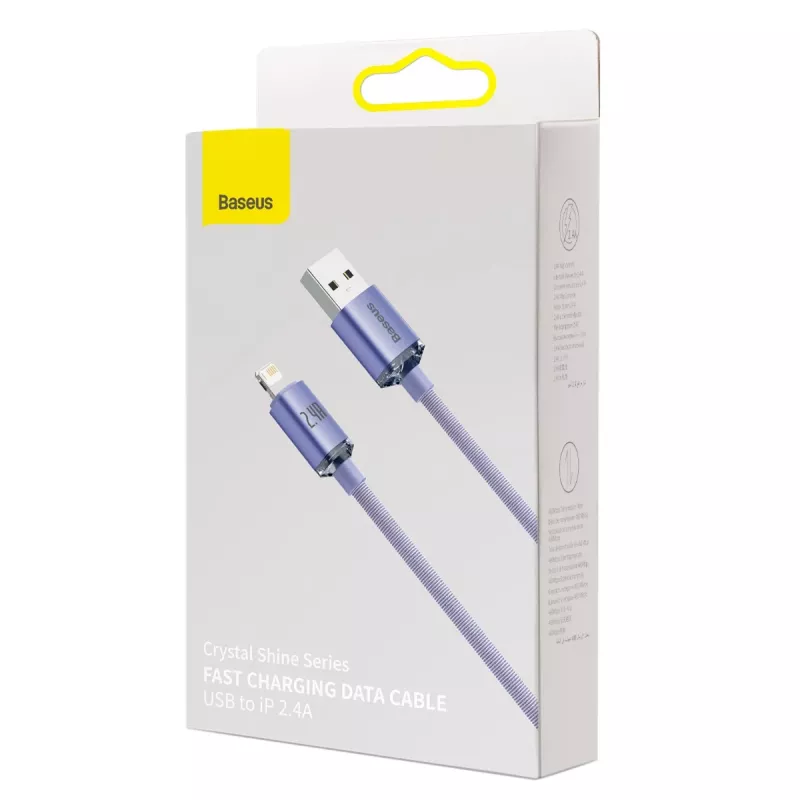 Kabel Baseus Crystal Shine USB do Lightning, 2,4A, 2m (fioletowy)