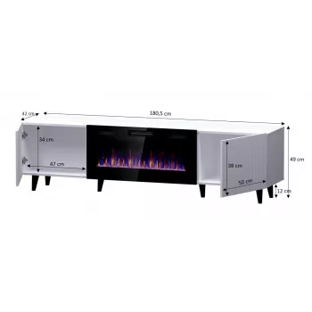 Szafka TV Cama Meble PAFOS EF z kominkiem elektrycznym 180x42x49 cm, czarny mat, 2 drzwi, 1400–1600 W
