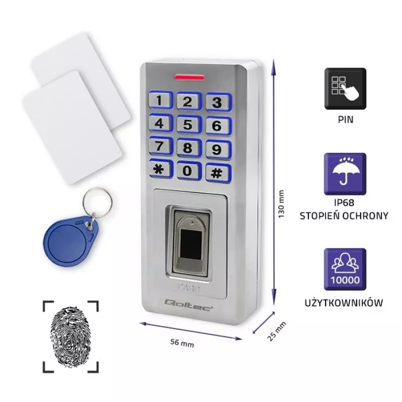Zamek kodowy z czytnikiem linii papilarnych i RFID QOLTEC 52447 z ochroną IP68