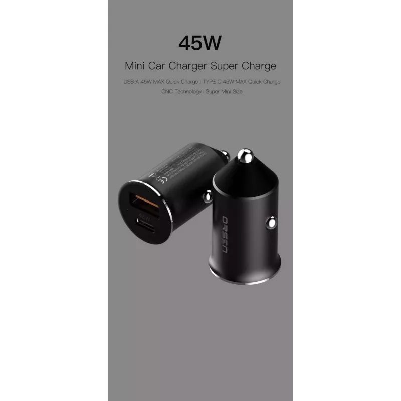 Ładowarka samochodowa Orsen C8 45W — szybkie ładowanie USB-C PD 45W, czarna