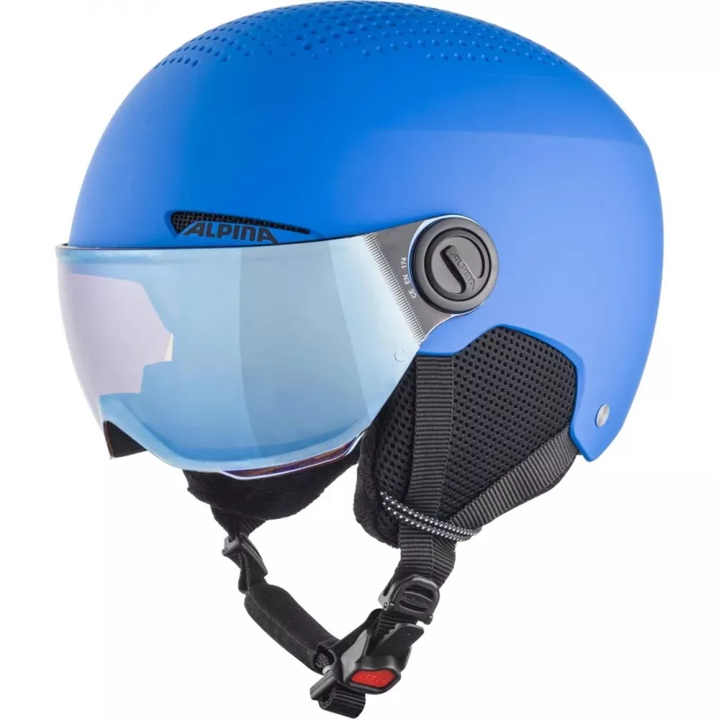 Kask ALPINA ZUPO VISOR QLite — kask narciarski dla dzieci, twarda skorupa, 54–58 cm, zintegrowany wizjer, Run System Ergo Snow