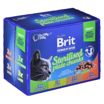 BRIT Premium Cat Sterilised Plate - mokra karma dla kotów - 12x100g