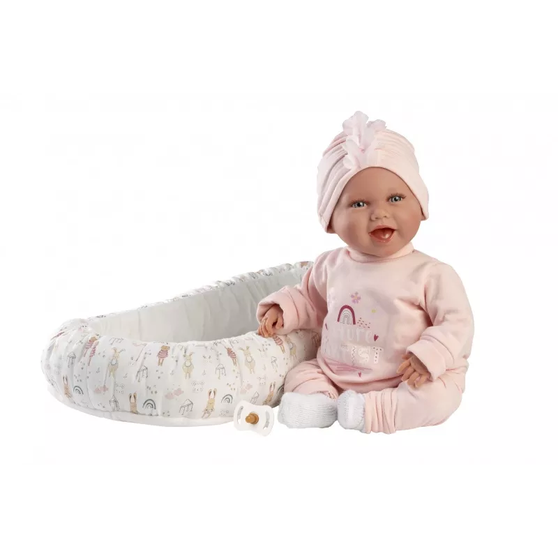 Lalka bobas Llorens Mimi Baby 42 cm — realistyczna twarz, śmieje się, miękki korpus