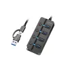 Koncentrator USB 3.2 Gen1, 4xUSB-A z przełącznikami