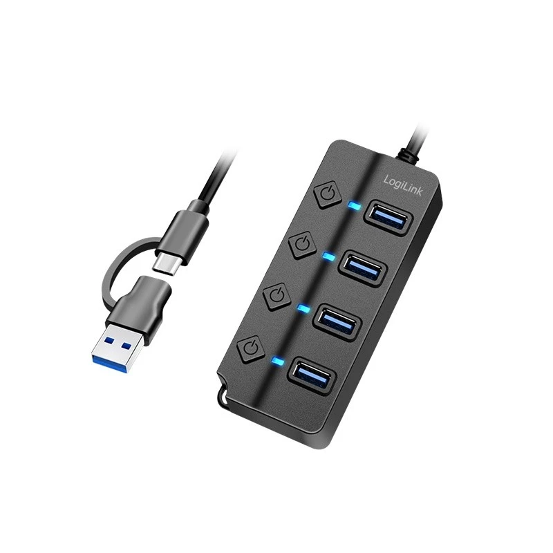 Koncentrator USB 3.2 Gen1, 4xUSB-A z przełącznikami