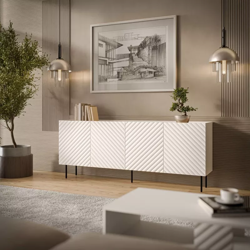 Komoda Cama LUCCA 4D, 200x40x80 cm, biała, płyta wiórowa, rama 16 mm