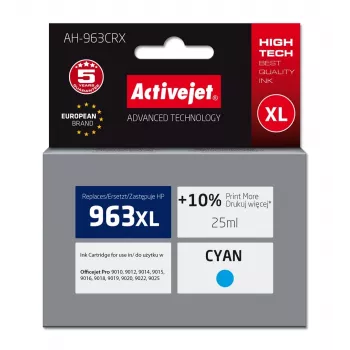 Tusz Activejet AH-963CRX (zamiennik HP 963XL 3JA27AE; Premium; 1760 stron; 25 ml, cyjan)