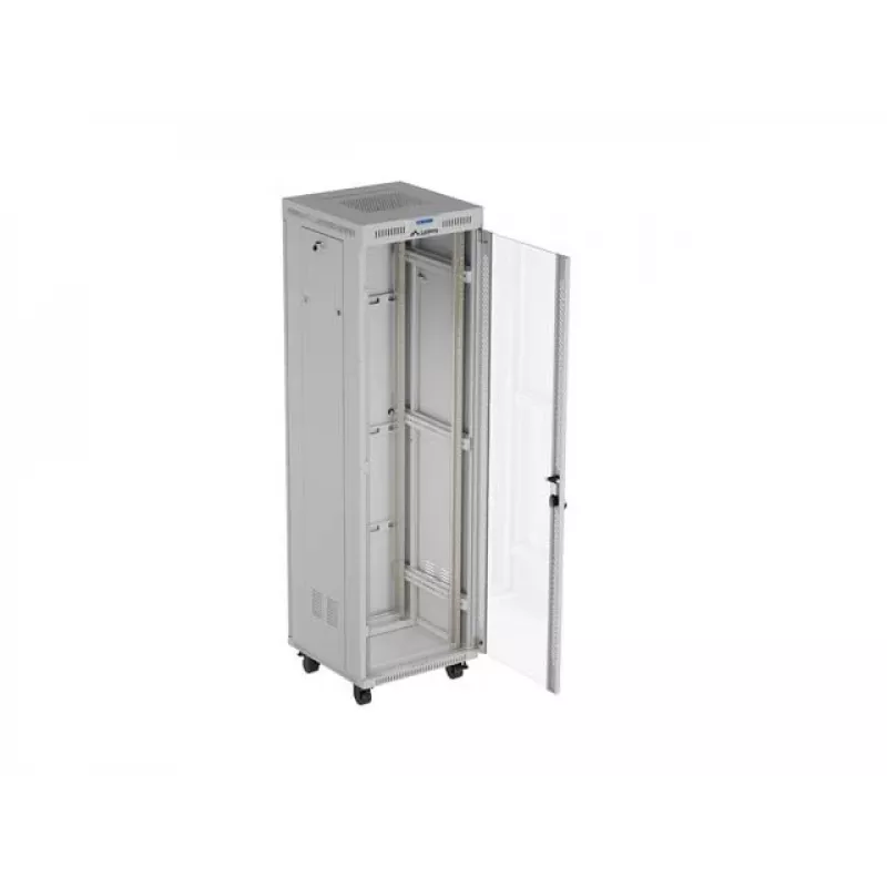 Stojąca szafa rack 19 cali 42U LANBERG 600×600 mm szara z drzwiami szklanymi i LCD (płaski Pack)