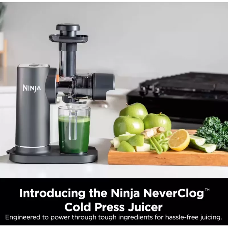 NINJA Cold Press Juicer | Neverclog JC151EU | Typ Sokowirówka Wolnoobrotowa | Szary | 150 W | Liczba prędkości 1