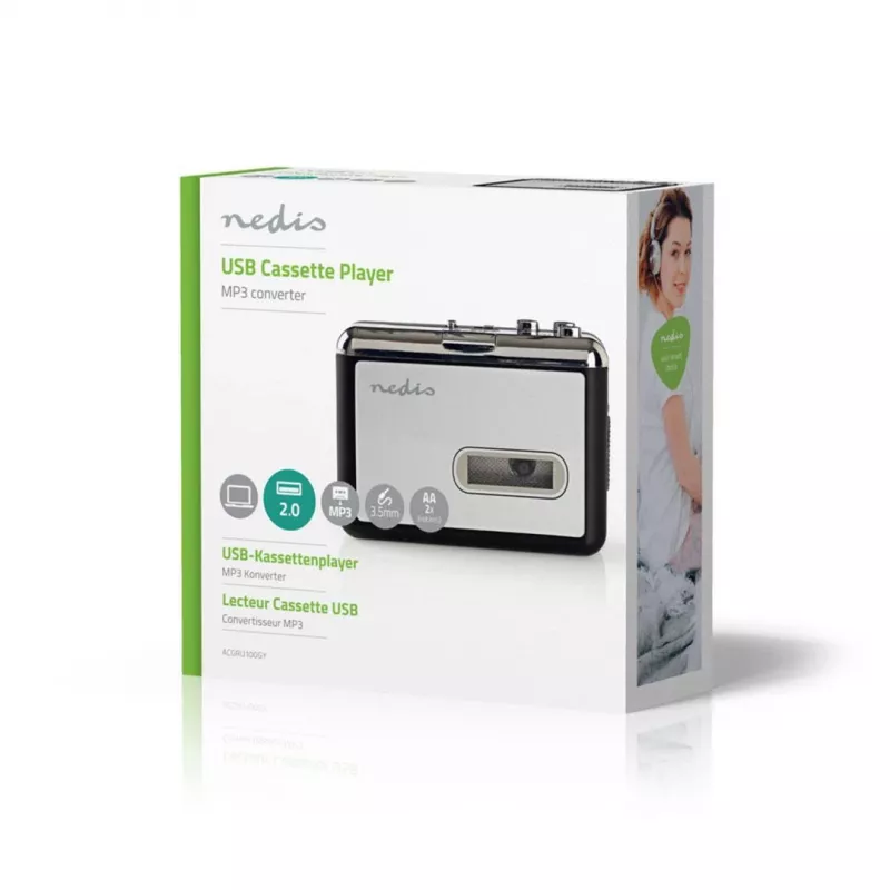 konwerter kaset Nedis ACGRU100GY USB / 3,5 mm zasilanie USB/bateryjne Szary