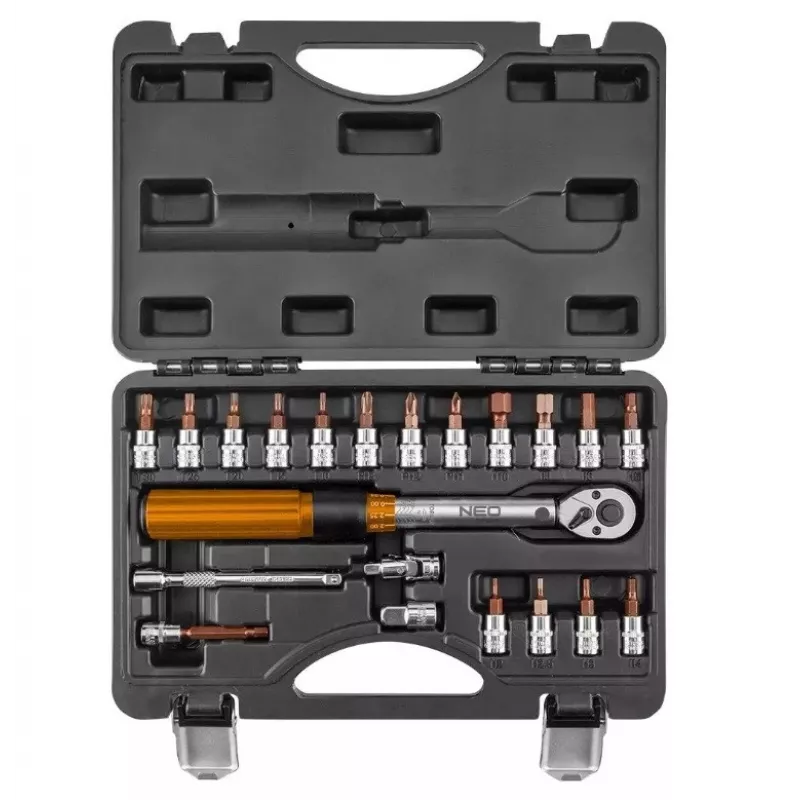 Neo Tools klucz dynamometryczny 1/4 dwukierunkowy, 5-25 NM, zestaw 21 szt.