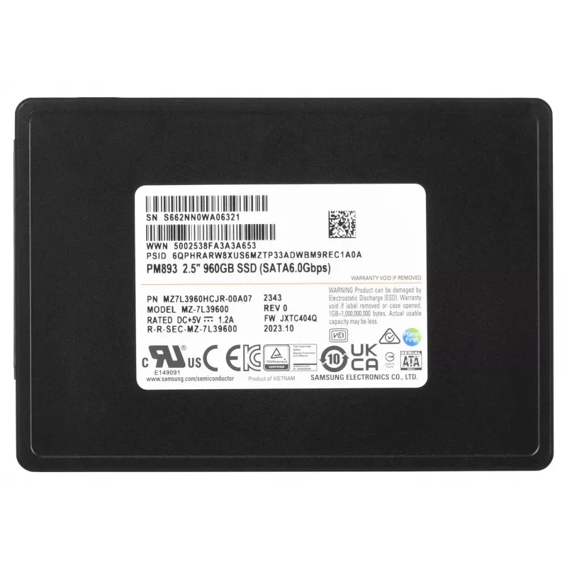 Samsung MZ7L3960HCJR-00A07 wewnętrzny dysk półprzewodnikowy 960 GB 2.5 cala Serial ATA III TLC