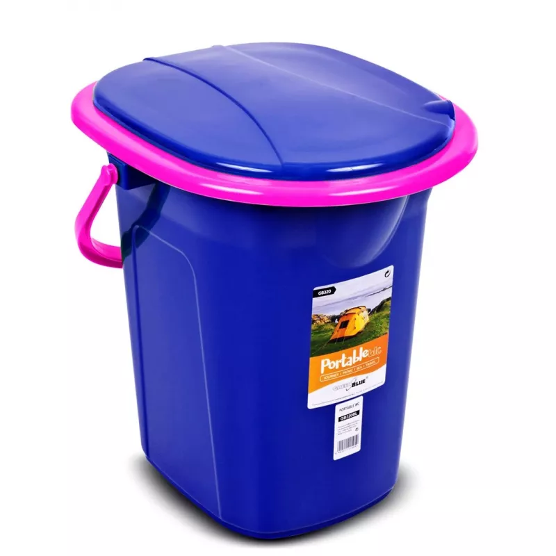 GreenBlue GB320BR 19L przenośna toaleta kempingowa wiaderko podróżna festiwalowa z uchwytem odłączane siedzisko - granatowy i różowy