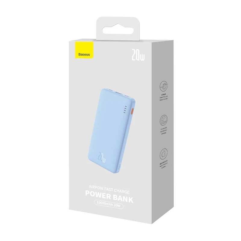 Przenośny power bank Baseus Airpow 10000 mAh, 20W, LiPo, USB-C + USB-A, niebieski