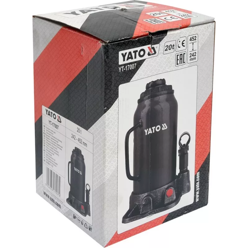 Podnośnik mechaniczny YATO YT-17007, udźwig 20 000 kg, wysokość podnoszenia 24,2–45,2 cm, tłok 150 mm, głowica Ø45 mm, waga 10,5 kg