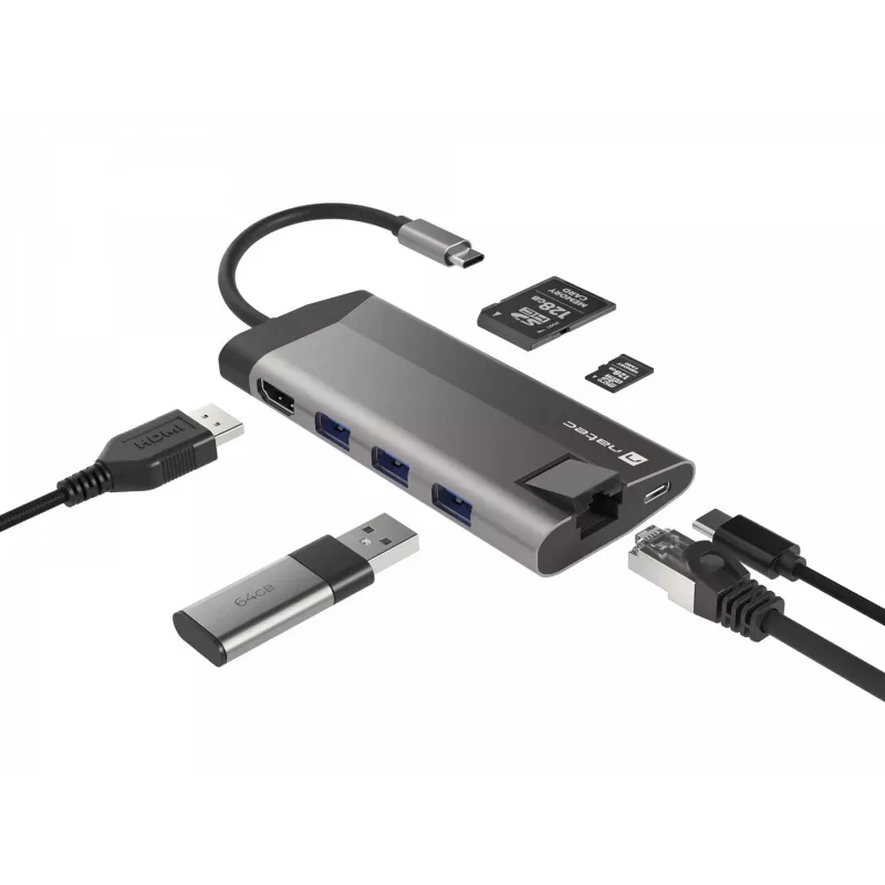 NATEC Fowler Plus USB Type-C Czarny Szary MicroSD SD Hub