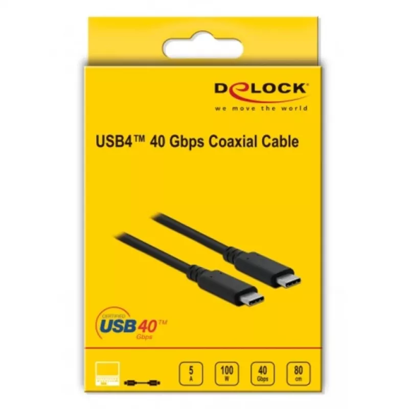 Kabel USB Delock - USB-C (M) na USB-C (M) - USB4 / Thunderbolt 3 / DisplayPort - 20 V - 5 A - 80 cm - obsługa Power Delivery 3.0, obsługa 8K 60 Hz (7680 x 4320)