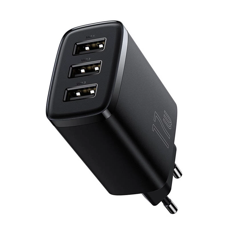 Baseus Compact Quick Charger, 3x USB, 17W (Czarny)