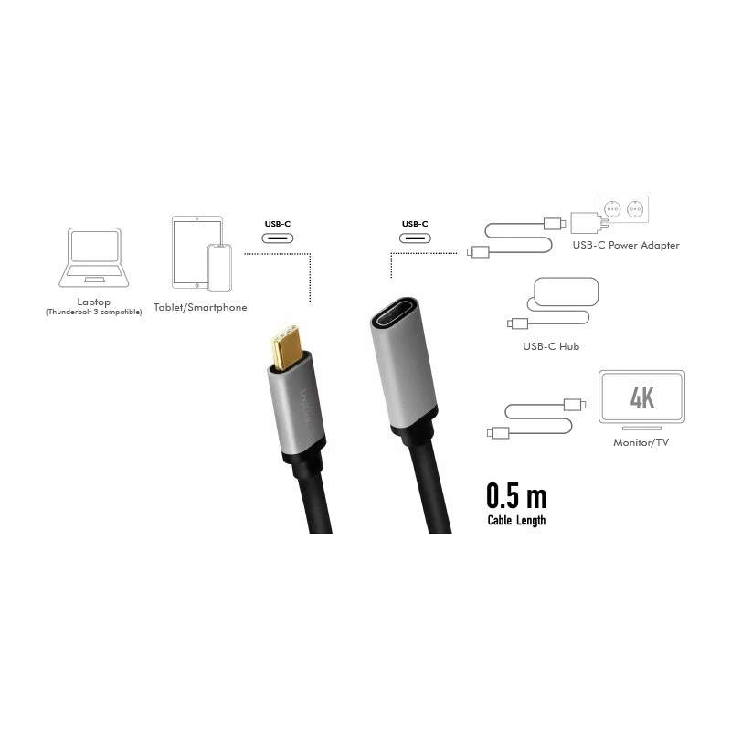 LogiLink USB kabel USB 3.2 Gen 2 CUA0105 0.5m USB C Czarny Szary