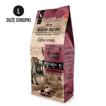 Sucha karma dla psa wiejskazagroda Forest Flavors Wołowina z dzikiem Adult L 20 kg — bezzbożowa, 31% białka, 20% tłuszczu