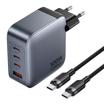 Ładowarka sieciowa Vention TZ-FETH0-EU 3× USB-C + 1× USB-A 100W, PD do 30W na port C, wejście 100–240V