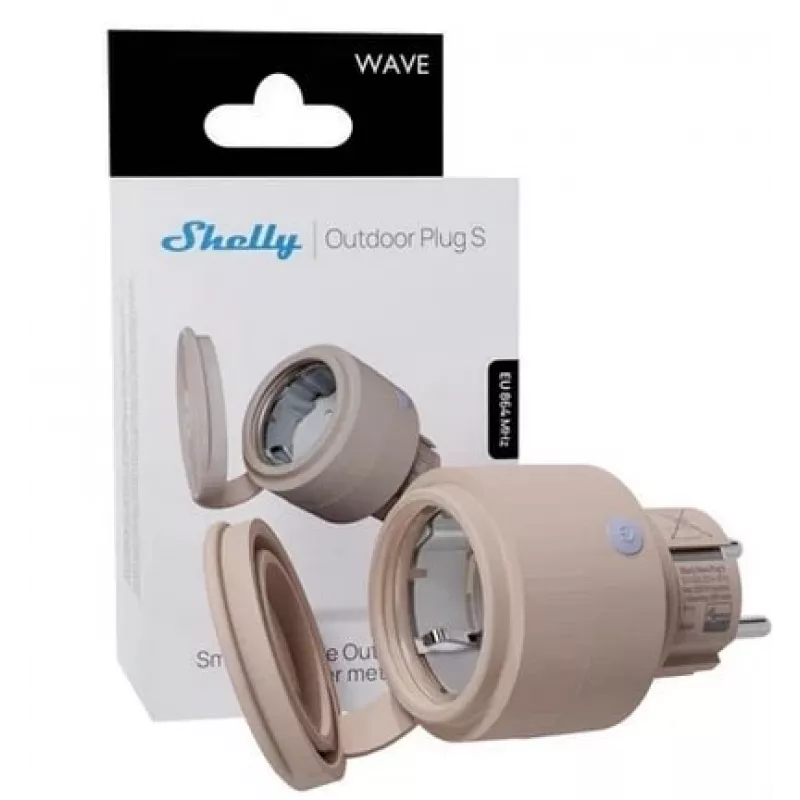 Inteligentna wtyczka zewnętrzna Shelly Wave z kontrolą WiFi IP44 – 230 V, 12 A, 2500 W, SmartStart, OTA, LED
