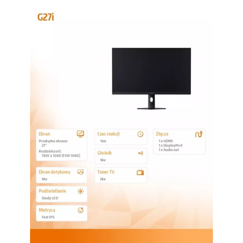 Monitor komputerowy 27 cali Xiaomi G27i 2026, 1920×1080 Full HD IPS LCD, 1 ms, 400 cd/m², VESA, czarny