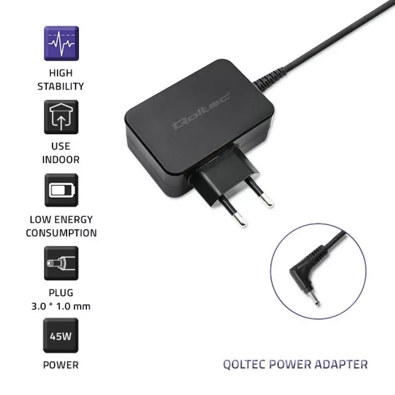 Zasilacz Qoltec 51032 45W do użytku wewnętrznego czarny do laptopów