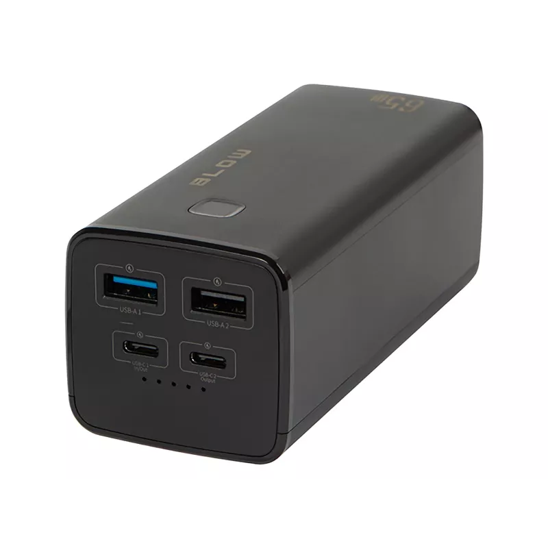 Przenośny powerbank BLOW PB20G 20000mAh PD 65W, wejście/wyjście USB-C, 2 wyjścia USB-A, czarny