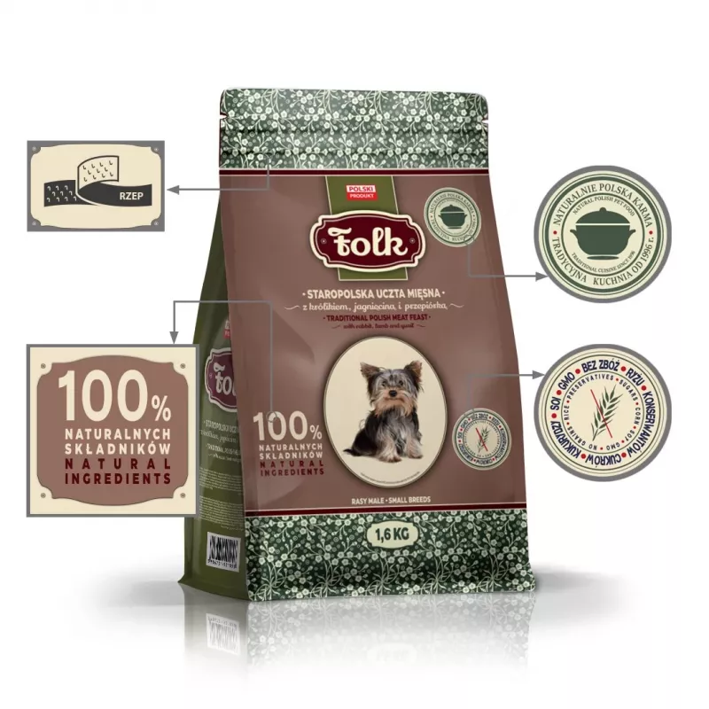 FOLK Small breeds Traditional polish meat feast with rabbit, lamb and quail - sucha karma dla psów - 1,6kg