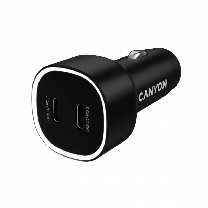 Ładowarka samochodowa CANYON OnDrive 60 PD 60W 2xUSB-C — moc 60W, 2 porty USB-C, czarna