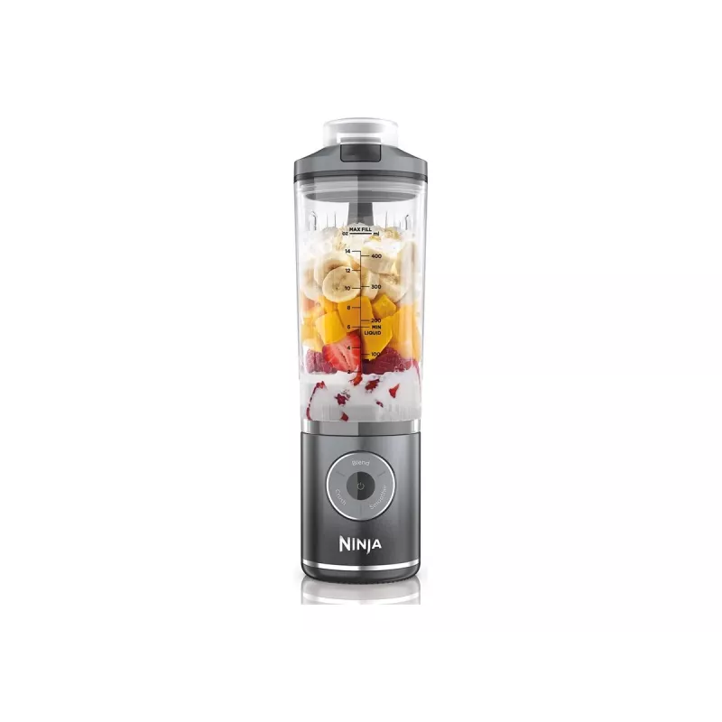Przenośny blender Ninja BC251EUGY, pojemnik 0,57 l, bateria 11,1 V, ostrza ze stali nierdzewnej, przezroczysty/szary